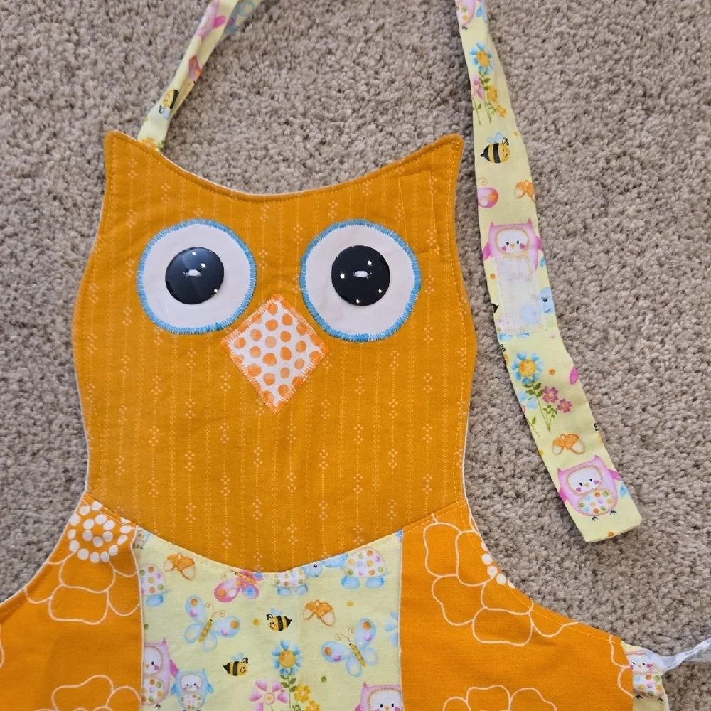 Kids Owl Apron in Yellow and Orange - Brand